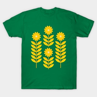 LOVE ME LOVE ME NOT Folk Art Mid-Century Modern Scandi Floral in Yellow and Orange on Green - UnBlink Studio by Jackie Tahara T-Shirt